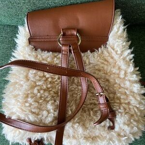 Brown and Cream Shearling Backpack